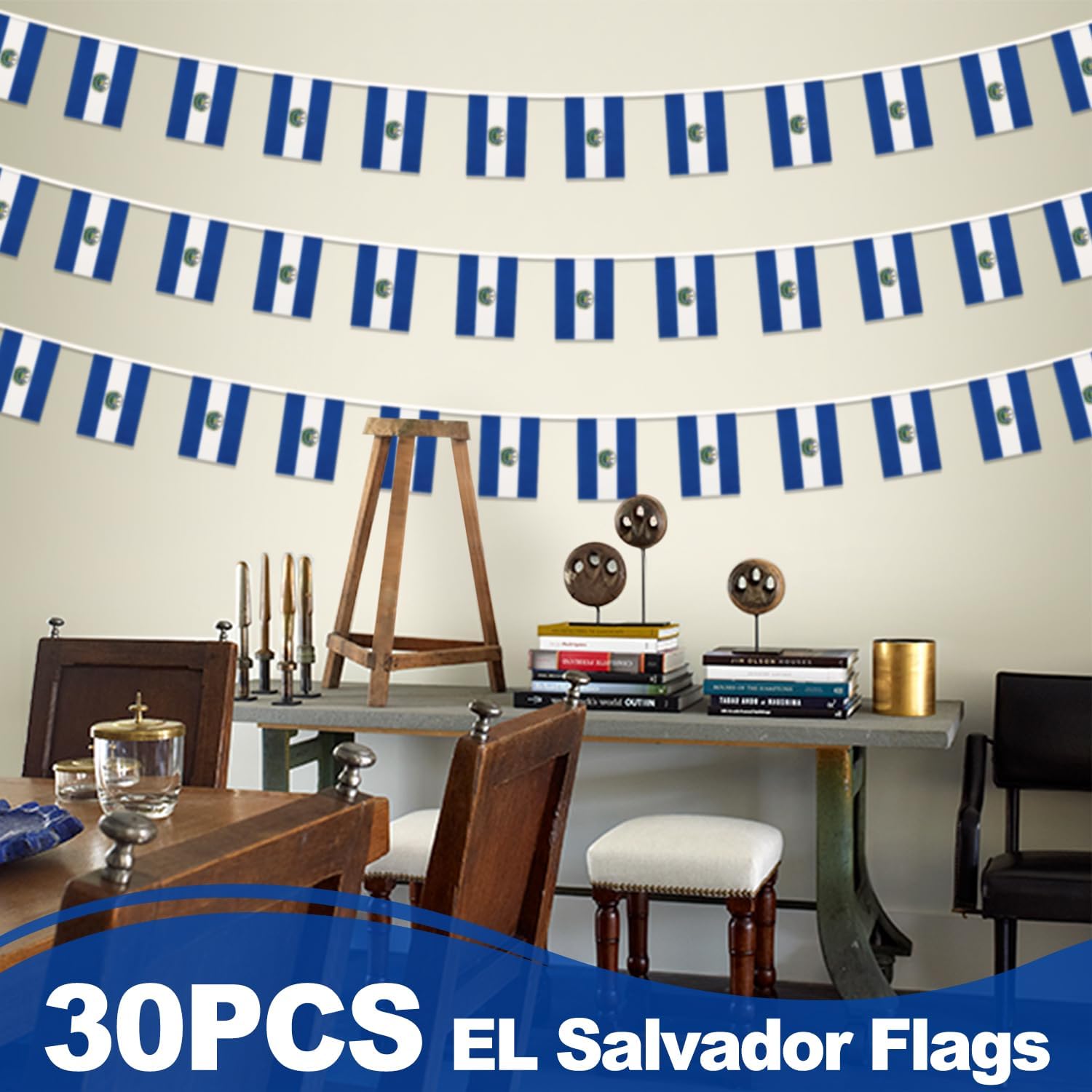 Nicaragua String Flag Pennant Banner, Small Mini Nicaraguan Flags Bunting Banner, National Country Decoration for School, Party, Sports Events, Patriotic Festival, 33 Feet 30 Flags
