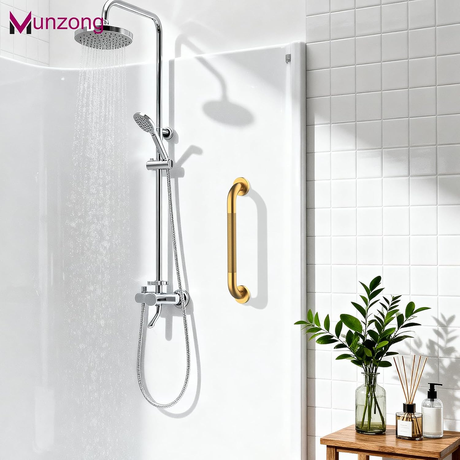 Munzong 3 Pack Commercial Handicap Grab Bars 18" 36" 42" Brushed Nickel | Bathroom Grab Bar for Shower 1.25" Diameter Anti Slip Bathroom Balance Bar Safety Hand Rail for Elderly Injury Senior