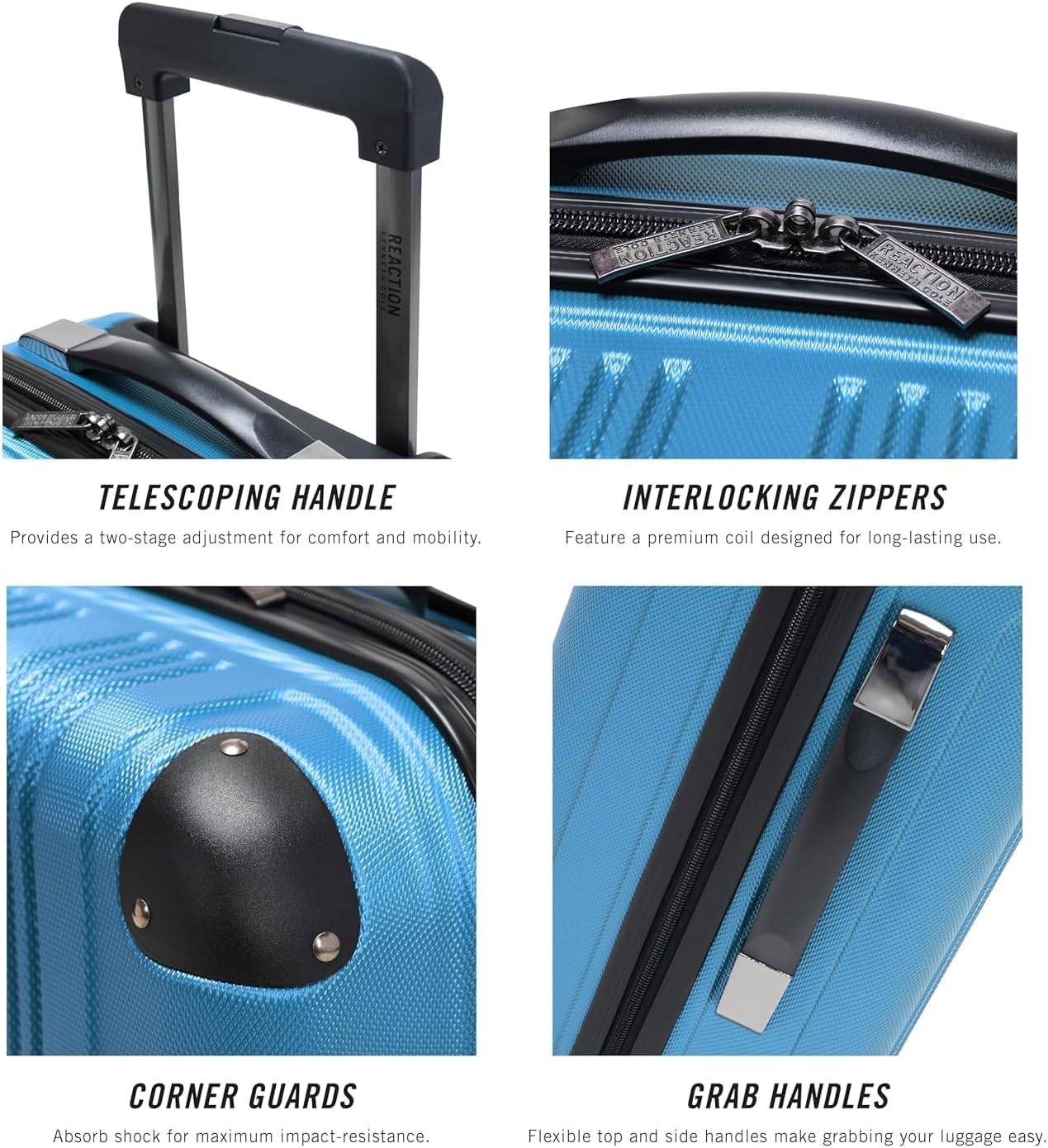 Kenneth Cole REACTION Out of Bounds Lightweight Hardshell 4-Wheel Spinner Luggage, Teal, 20-Inch Carry On