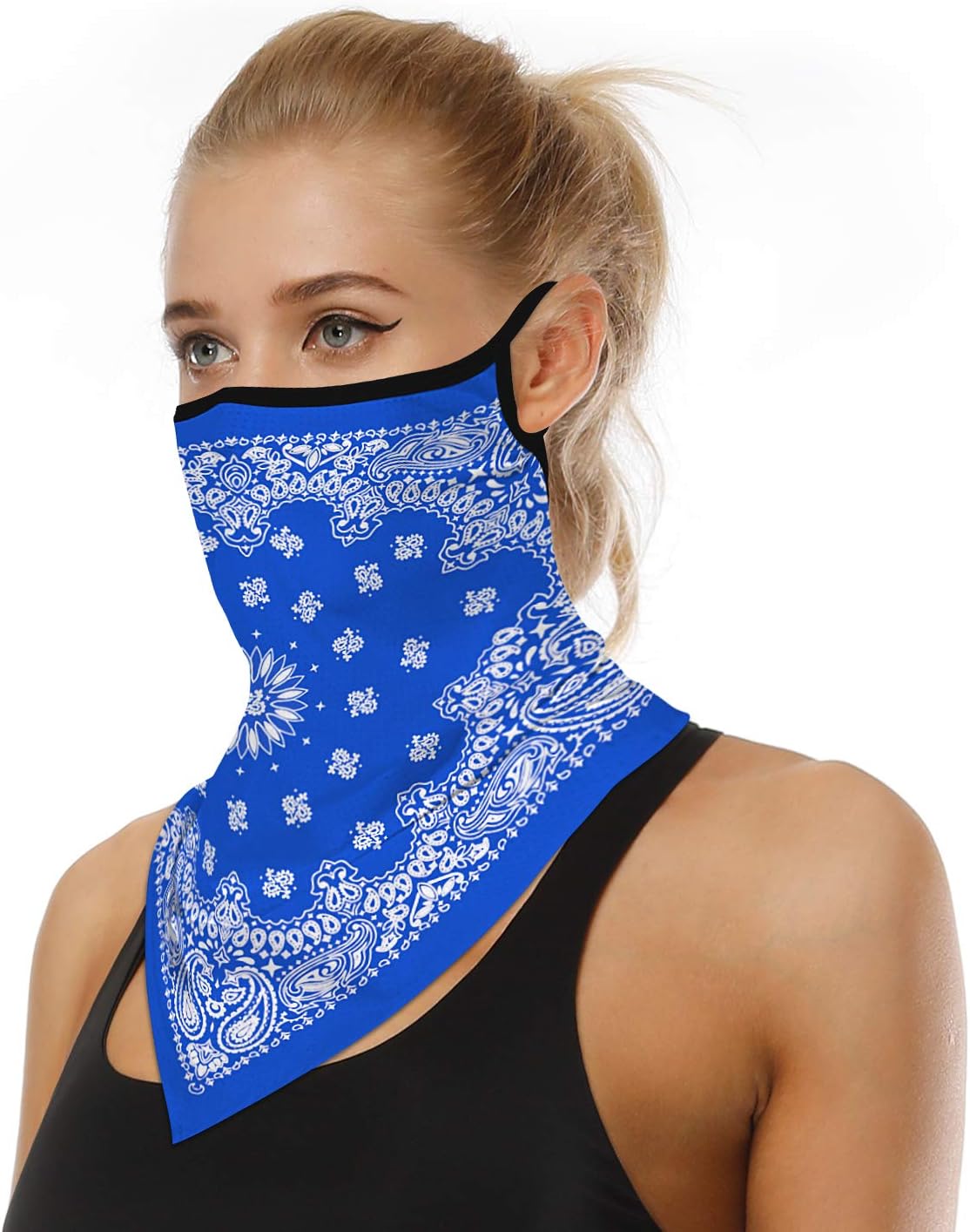 YAYOUREL Neck Gaiter Face Mask Bandanas for Men Women UV Face Scarf Cover Ear Loop Hole Facemask for Fishing Running Cycling