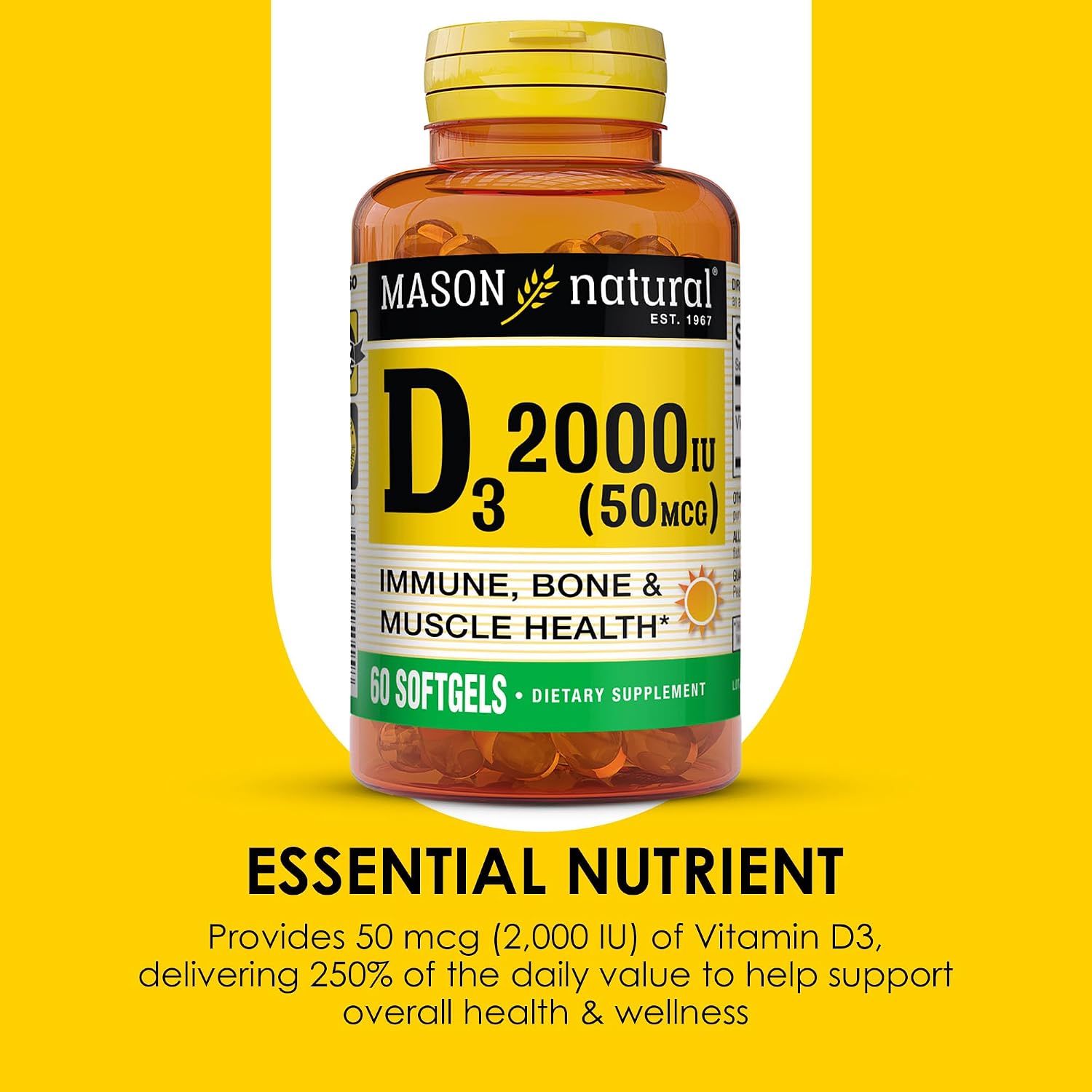 MASON NATURAL Vitamin D3 2000 IU Ultra Strength, 180 Day Supply