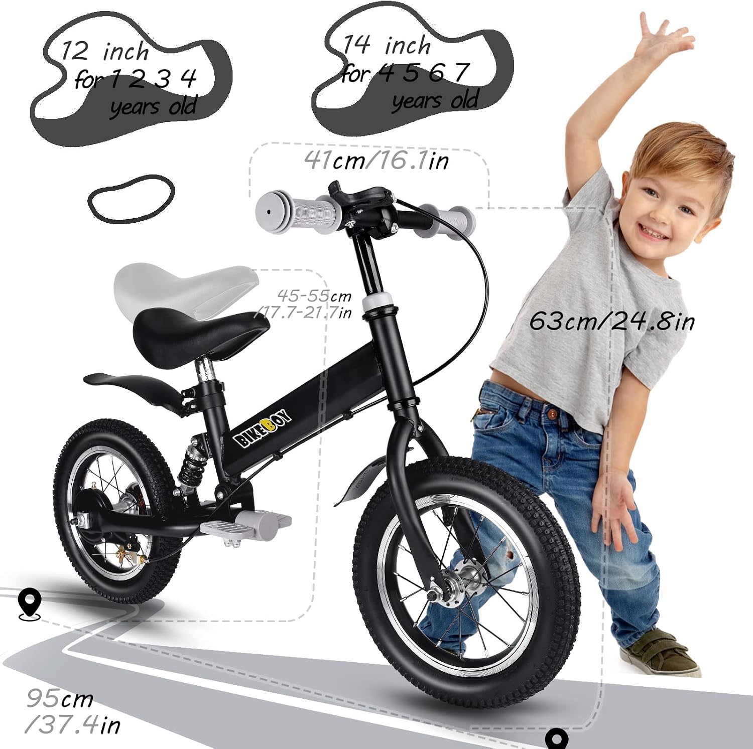 Balance Bike 2 in 1,The Dual Use of a Kids Balance Bike and Kids Bike,12 14 Inches for 2-6 Years Old,with Shock Absorbers, Fenders, Pedals, Auxiliary Wheels