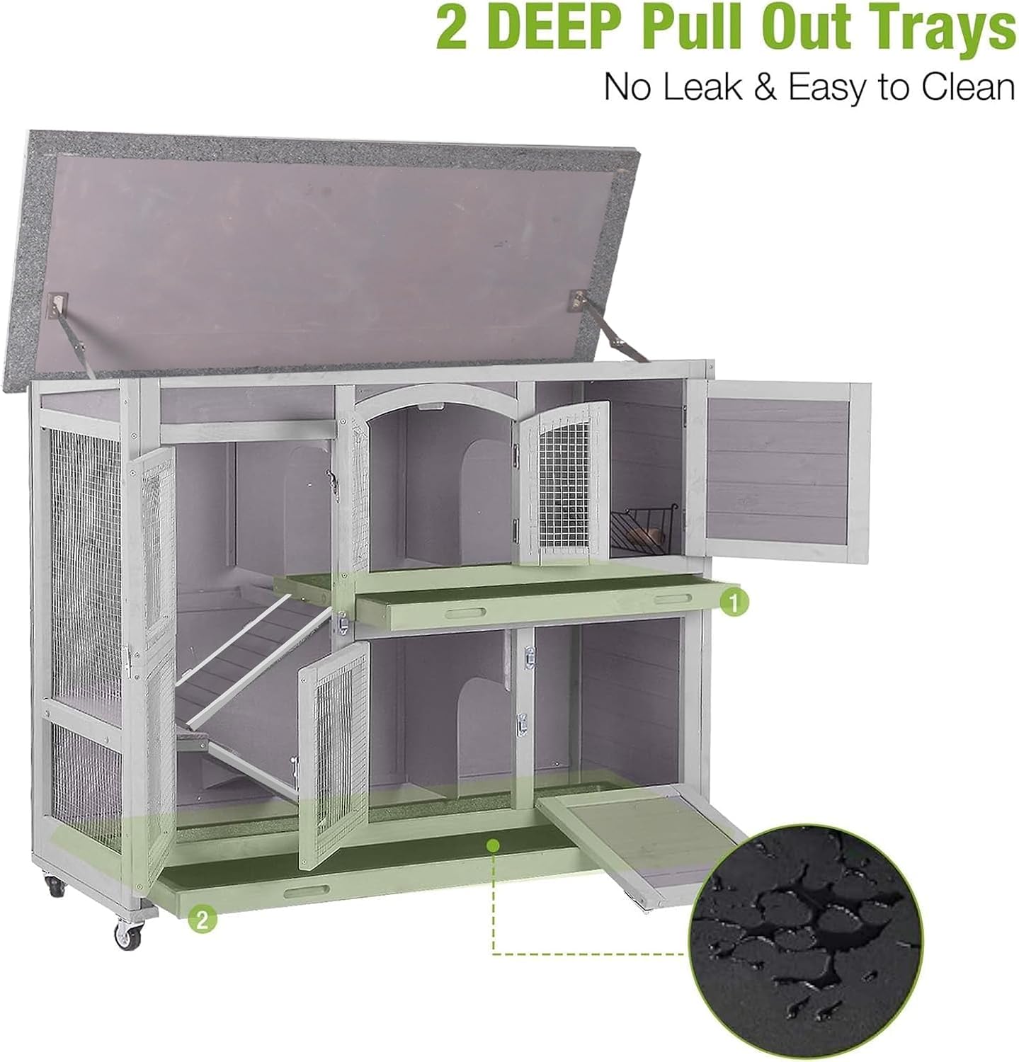 Outdoor Rabbit Hutch Indoor Bunny on Wheels Large Guinea Pig Cage with Run for Any Small Animals,Removable Pull Out Tray