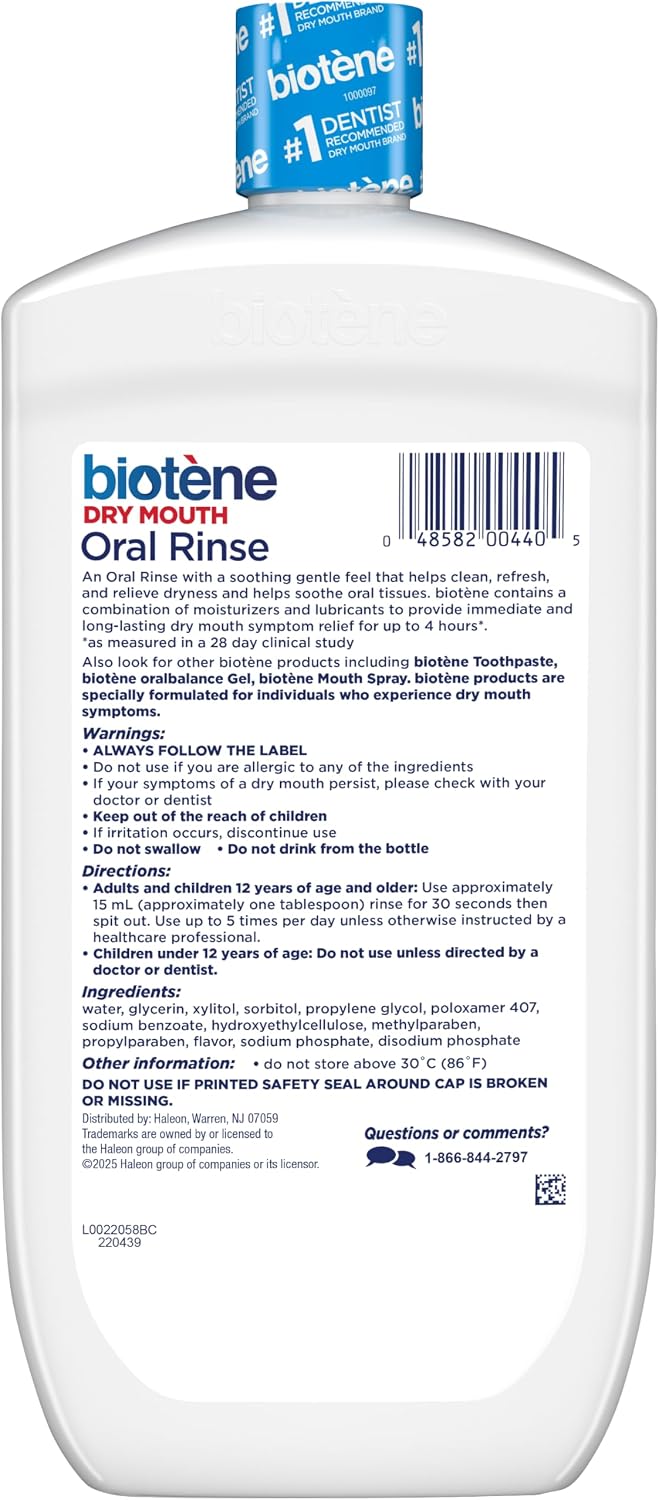 Biotene Oral Rinse Mouthwash for Dry Mouth, 33.8 fl oz | Breath Freshener and Dry Mouth Treatment, Fresh Mint, Alcohol-Free Mouthwash