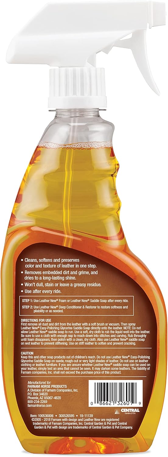 Farnam Leather New Easy-Polishing Glycerine Saddle & Leather Cleaner, 16 oz