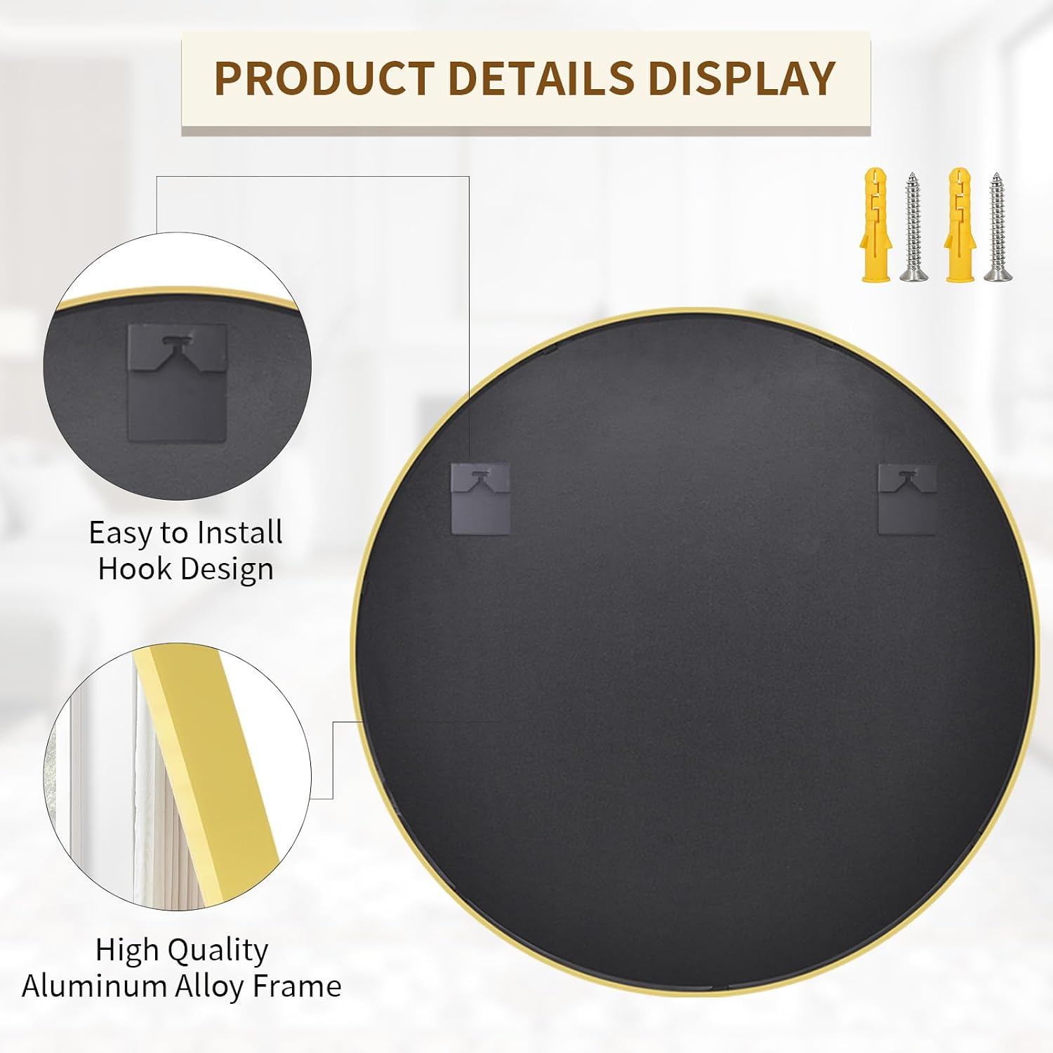 BEAUTYPEAK 24 Inch Round Mirror, Metal Frame Circle Mirror, White
