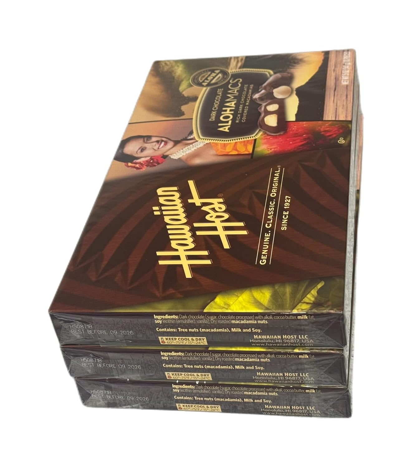 Dark Chocolate Covered Macadamia Nuts by Hawaiian Host (3 Boxes)