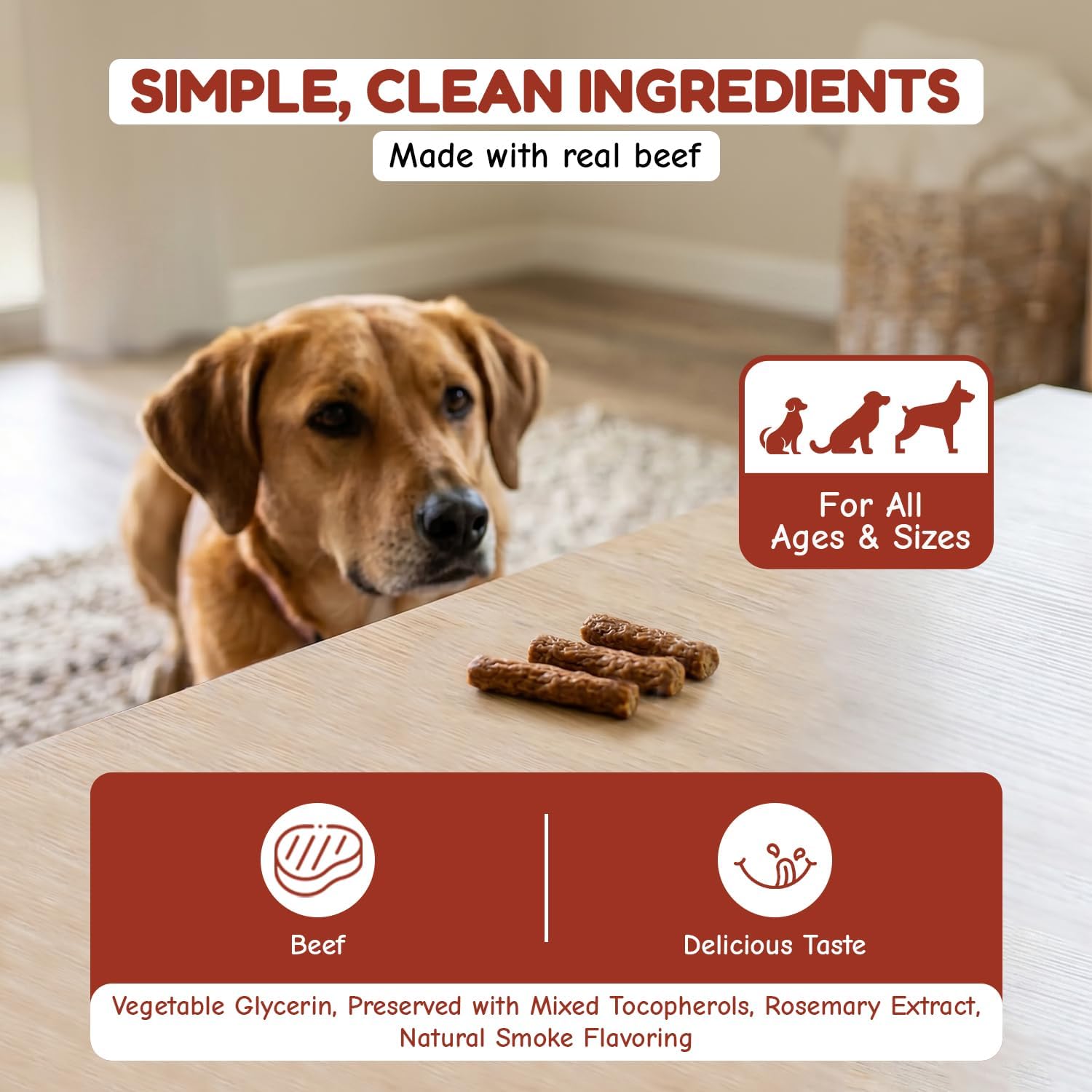 Loving Pets Natural Value Beef Sticks - Soft Jerky Dog Treats for Large & Small Breeds - Healthy Gluten, Wheat, Soy & Grain Free Pet Treats for Dogs