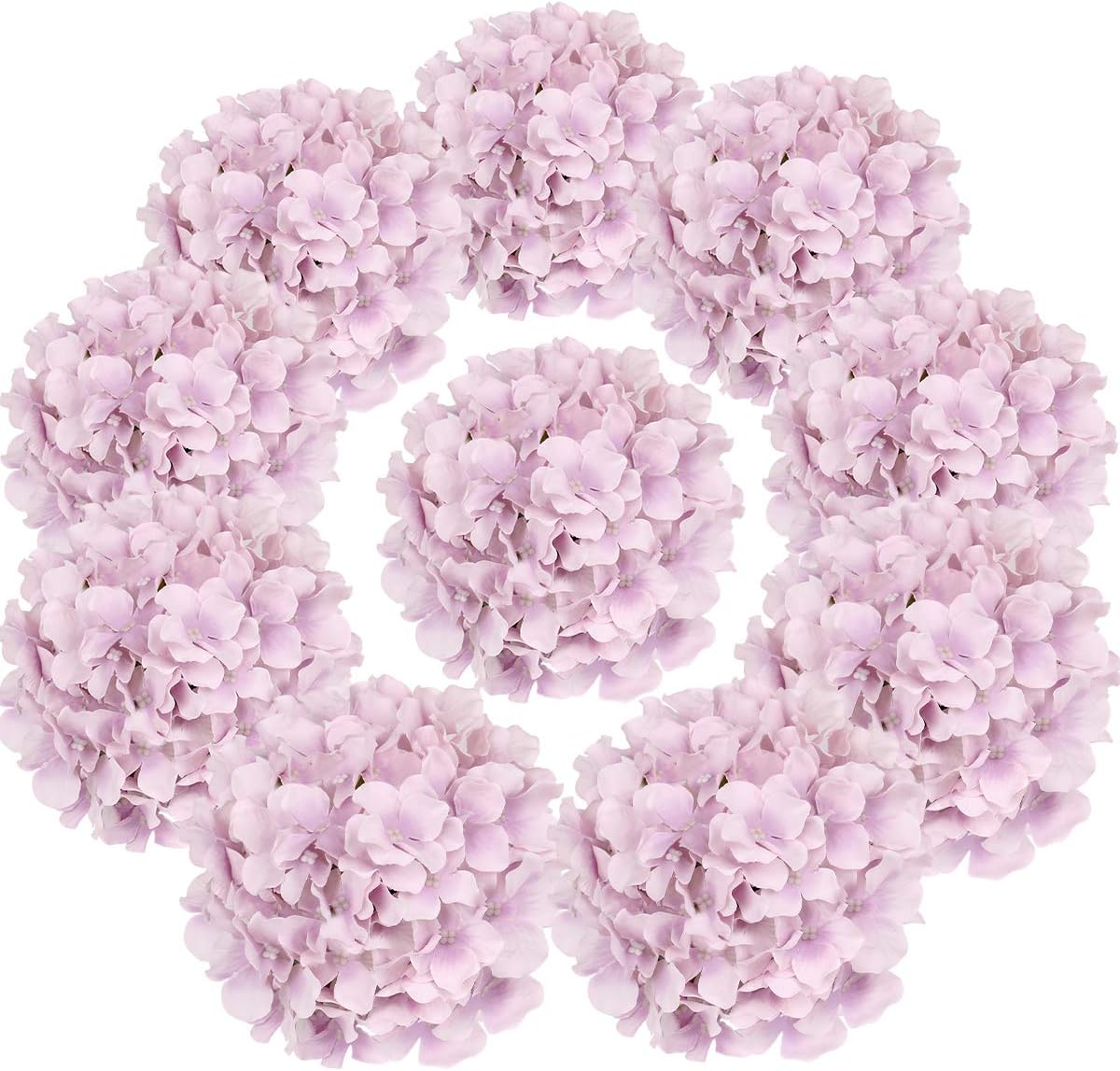 Silk Hydrangea Heads Artificial Flowers Heads with Stems for Home Wedding Decor,Pack of 10 (White)