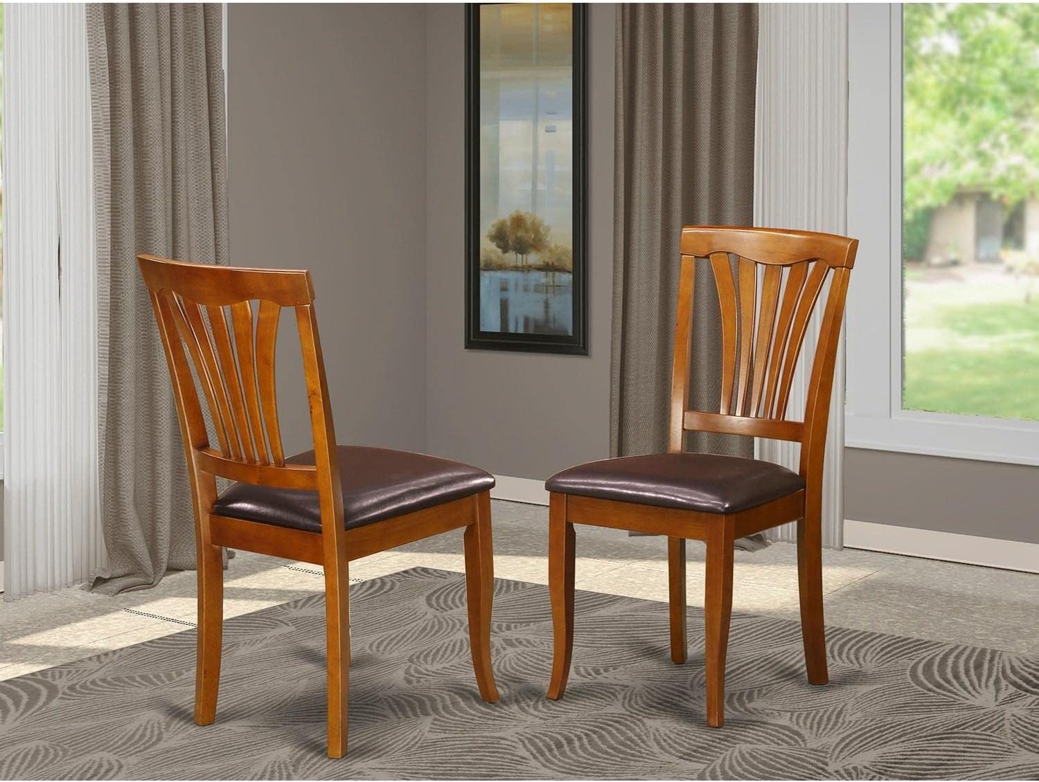East West Furniture AVC-SBR-LC Avon Dining Chairs - Faux Leather Upholstered Wood Chairs, Set of 2, Saddle Brown