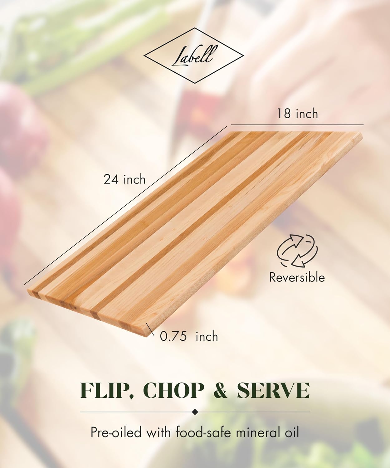 Labell Large Canadian Maple Edge Grain Cutting Board, 18 x 24 x 0.75 in | Chopping Board, Food Prep, Natural, Durable, Charcuterie, Serving, Styling