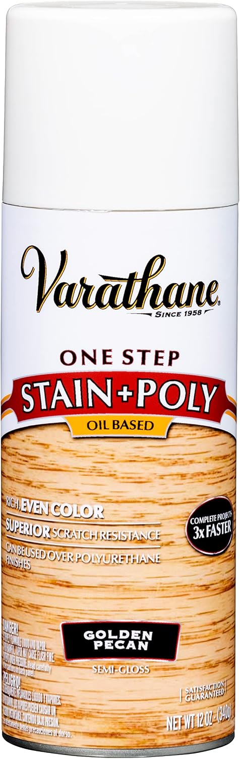 Varathane 243863 Oil-Based One Step Stain + Poly Spray, 12 oz, Golden Pecan