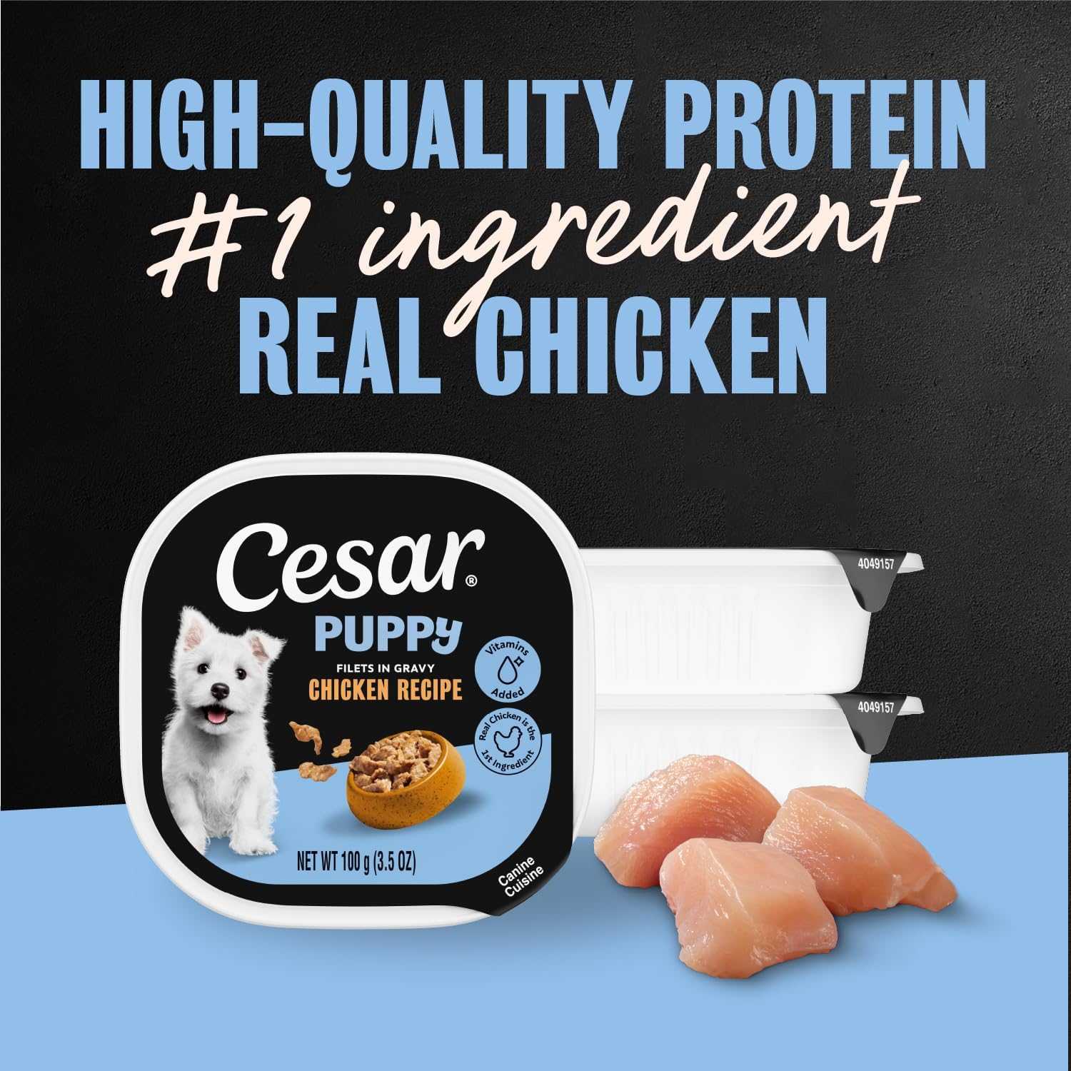 Cesar Puppy Classic Loaf Wet Dog Food, Chicken & Beef, 3.5 oz, 24 Count | Real chicken #1 ingredient, made in USA, no fillers or artificial flavors, essential nutrients, slow-cooked, easy peel trays