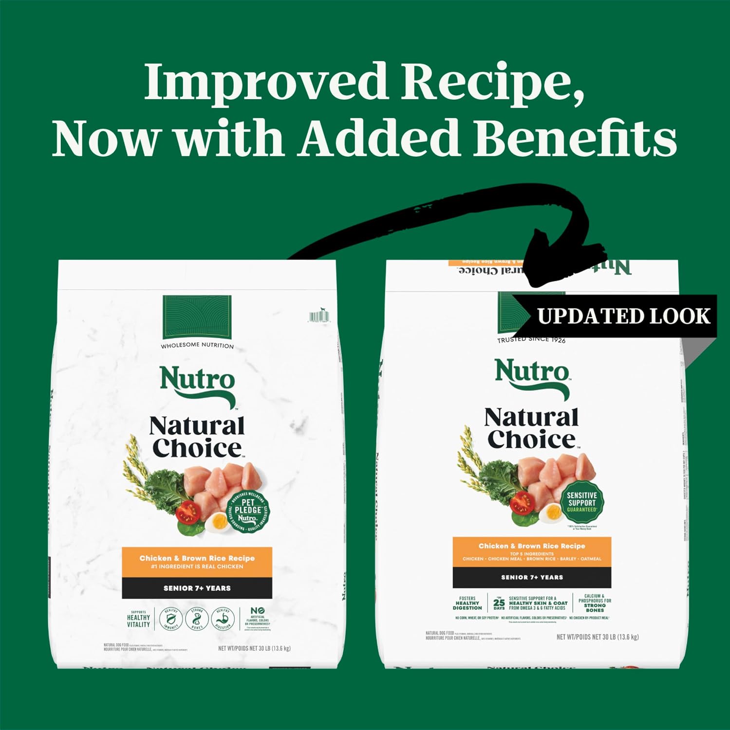 Nutro Natural Choice Senior Dry Dog Food, Chicken & Brown Rice, 30 lb | Non-GMO, Real chicken #1 ingredient, no corn, wheat, soy, supports bones, digestion & immunity, dental health & skin/coat