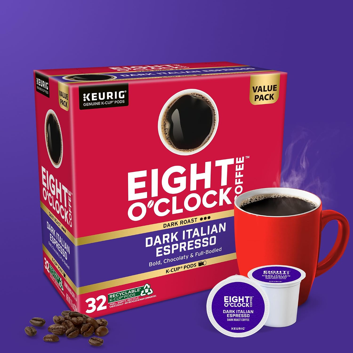 Eight O'Clock Coffee The Original, Single-Serve Keurig K-Cup Pods, Medium Roast Coffee Pods, 72 Count