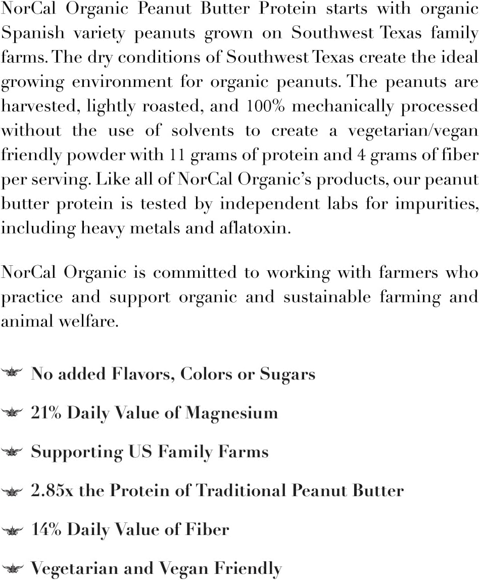 Norcal Organic Peanut Butter Protein Powder, Vegan, 11g Protein, 2 lb