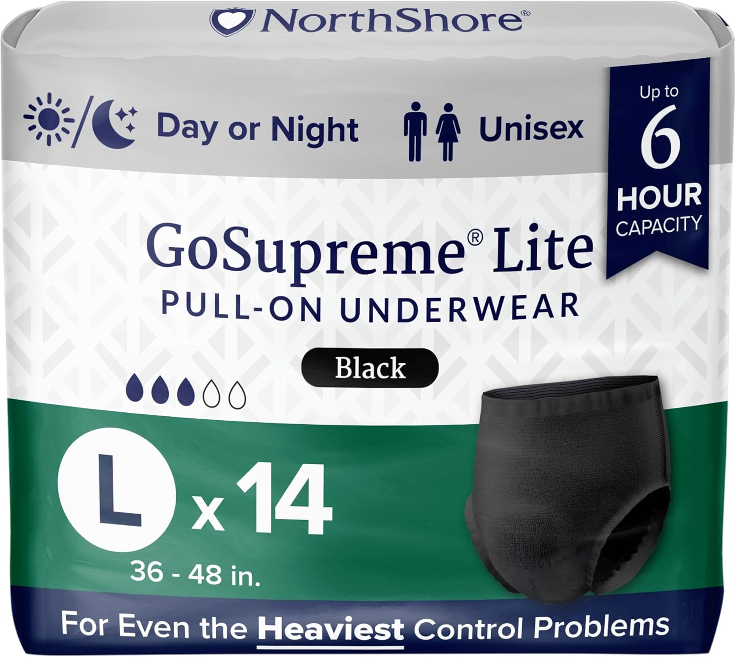 NorthShore GoSupreme Lite 6-Hour Daytime Underwear, White, Medium, 14 Count