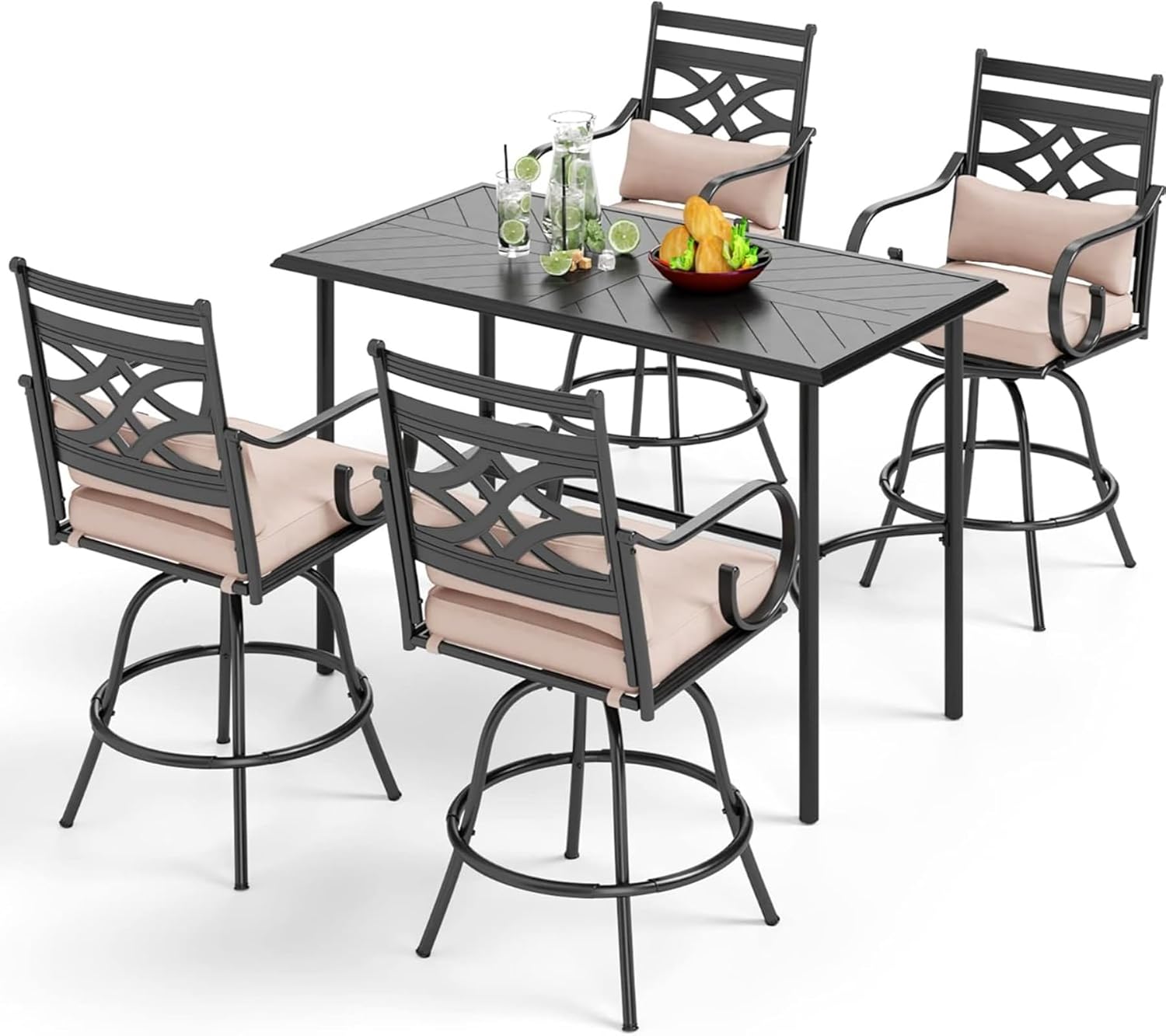 PHI VILLA Outdoor Bar Set 3 PCS Patio Bistro Table & Swivel Stools