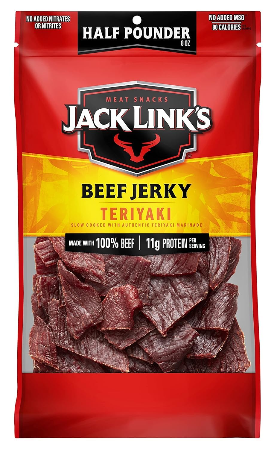 Jack Link's Peppered Beef Jerky Half Pounder - 8 oz Large Jerky Bag - Ready to Eat Real Meat Protein Snacks - 9g Protein per Serving - Made with 100% Real Beef | Large Jerky Bag - Ready to Eat Real Meat Protein Snacks - 9g Protein per Serving - Made with…