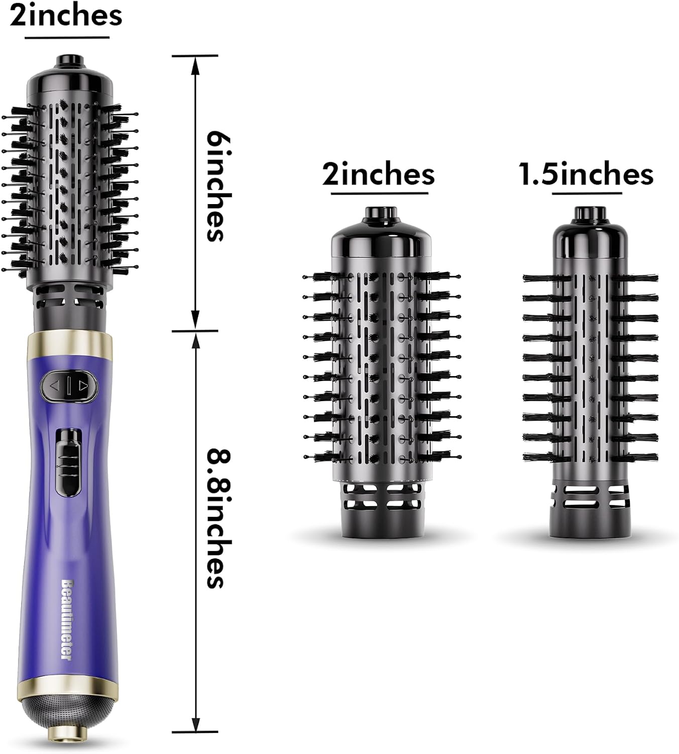 Beautimeter Hair Dryer Brush 3-in-1 Hair Styler, Rotating Blow Dryer Brush with 2-Inch and 1.5-Inch Brushes