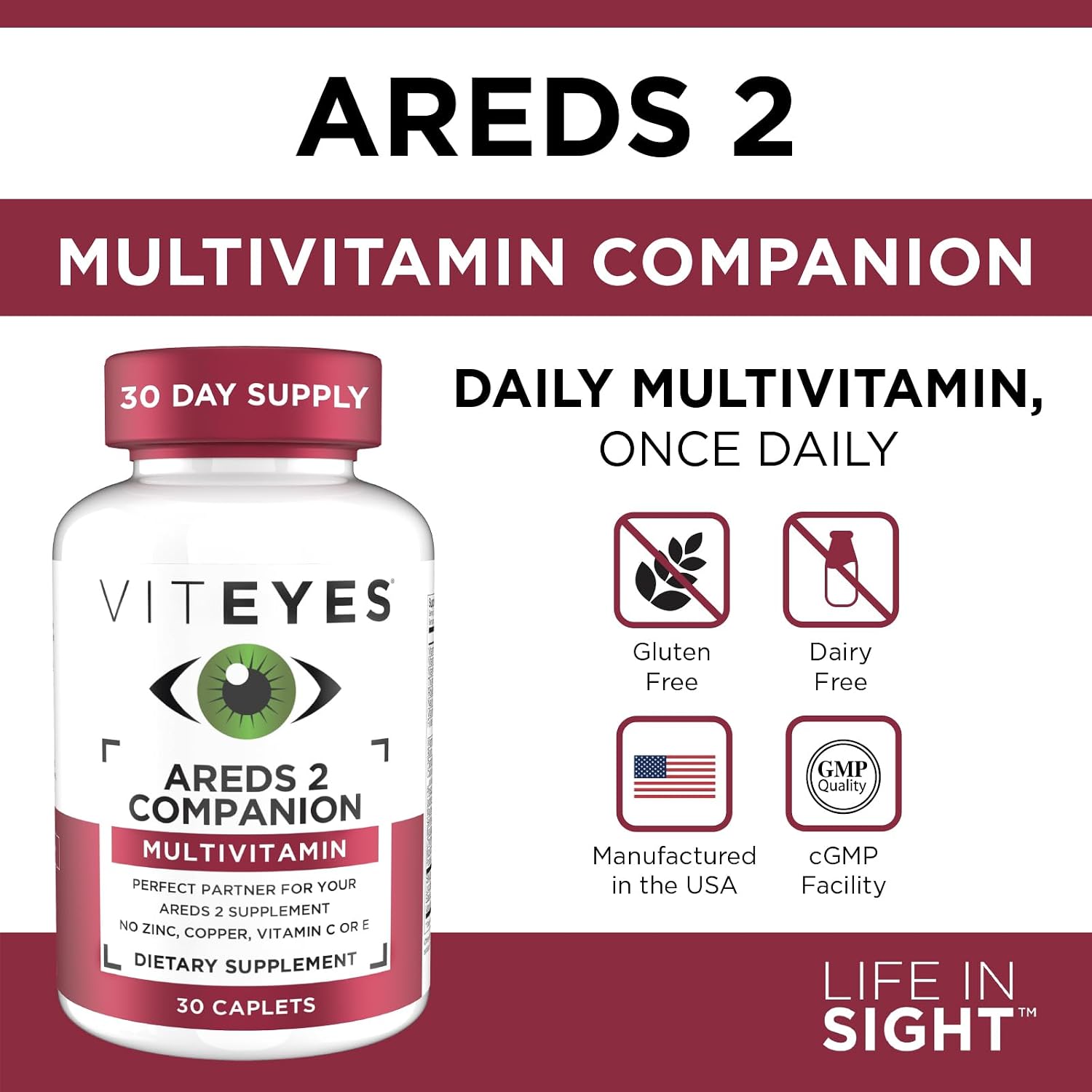 Viteyes Classic AREDS 2 Companion Multivitamin Supplement, Comprehensive Multivitamin Formula for AREDS 2 Users, 90 Capsules