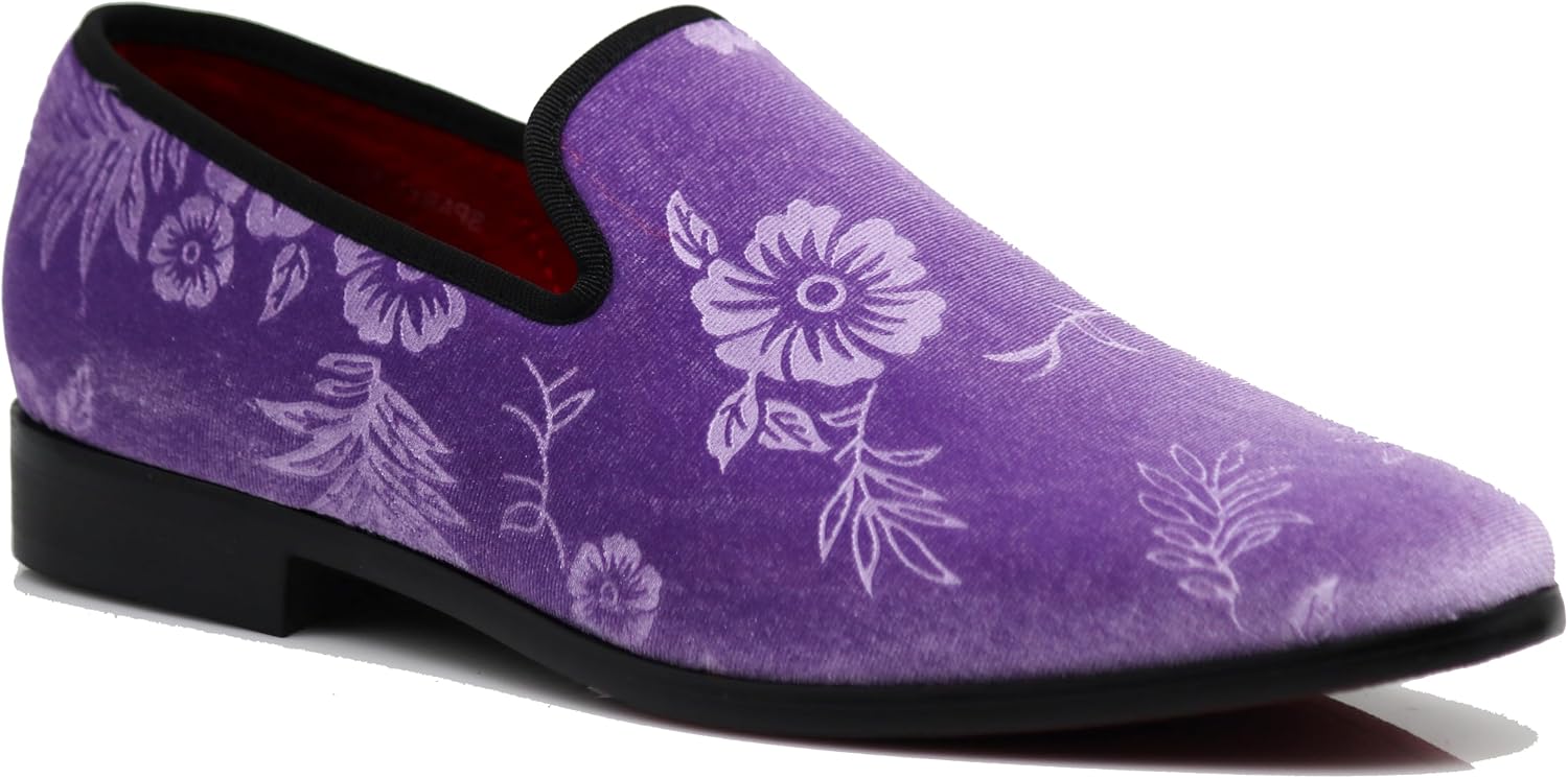 SPK35 Men's Vintage Velvet Flower Designer Dress Loafers Slip On Shoes Classic Tuxedo Dress Shoes