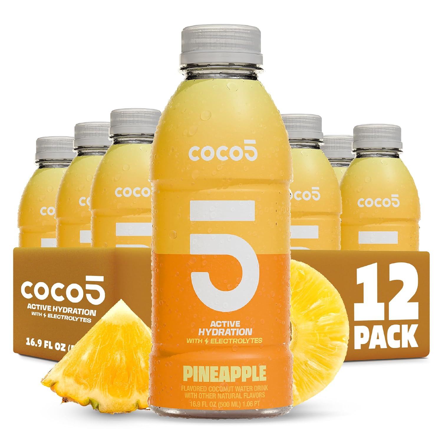 Coco5 Original Coconut Water Natural Electrolyte Sports Drink, 12 Pack | Active hydration. Low sugar, nothing artificial. Potassium, sodium, magnesium, calcium, chloride. 8 real ingredients.