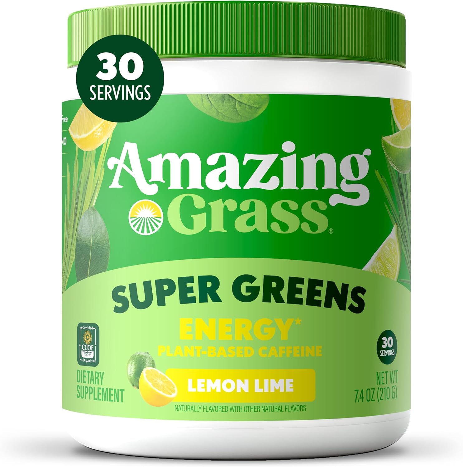 Amazing Grass Super Greens Powder Energy Lemon Lime, 30 Servings | Organic Energy Greens Powder with Plant-Based Caffeine, Yerba Mate & Green Tea Leaf for Sustained Energy & Focus