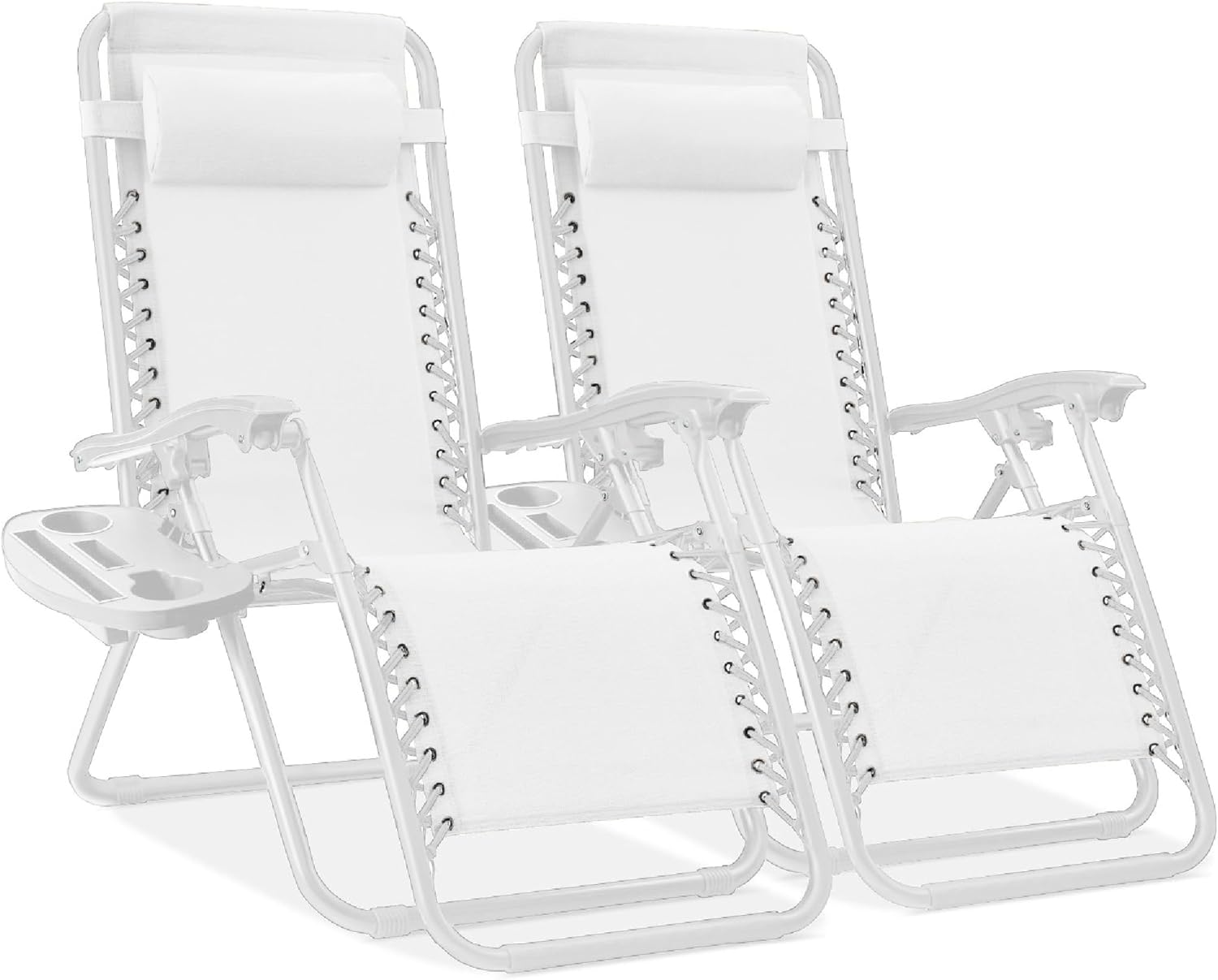 Best Choice Products Set of 2 Adjustable Steel Mesh Zero Gravity Lounge Chair Recliners w/Pillows and Cup Holder Trays - Light Blue