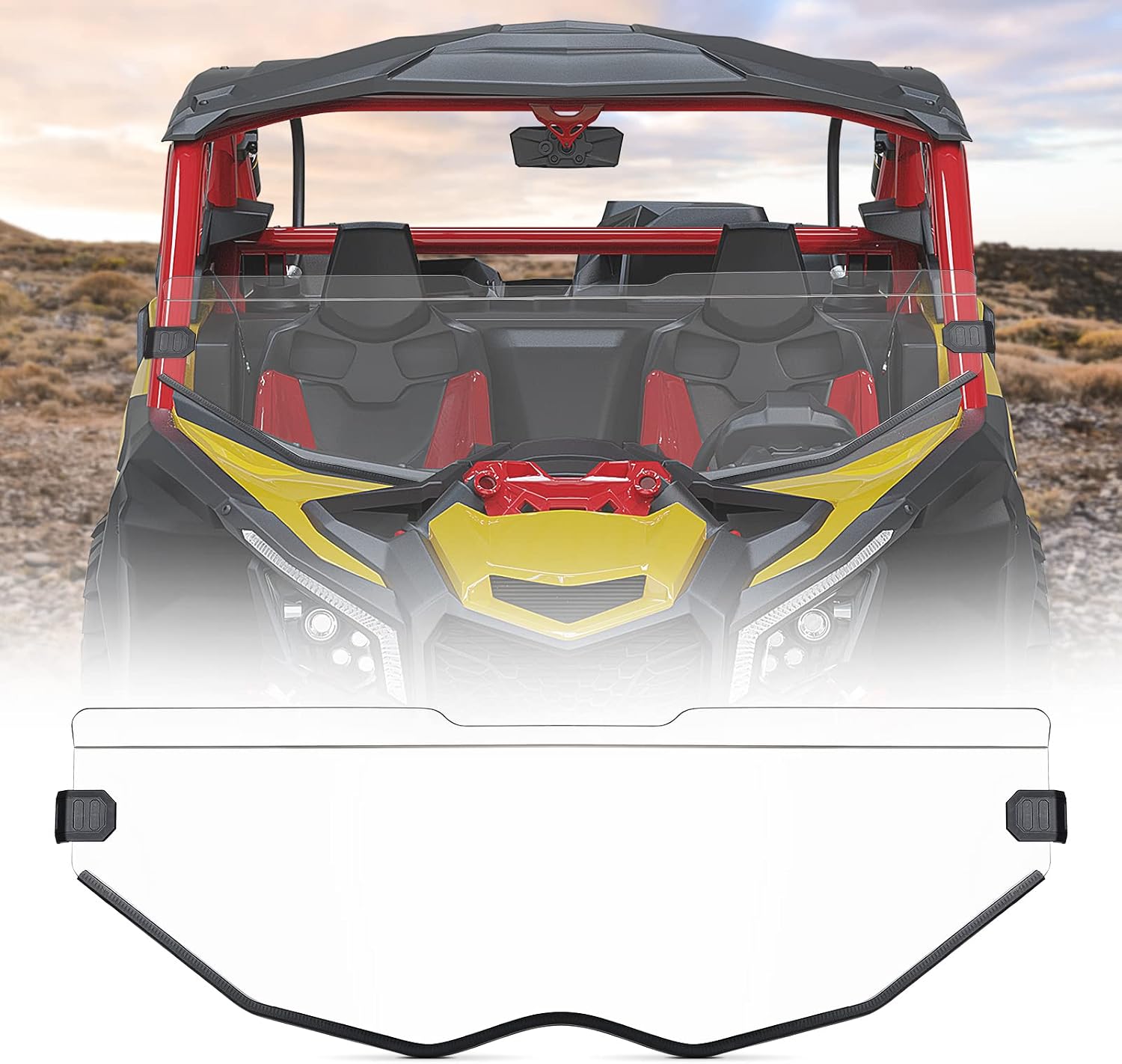 KEMIMOTO X3 Half Windshield Compatible with Can-Am Maverick X3 & Max | Clear Standard Hard Polycarbonate Front Window Clear Rubber Strip Edge