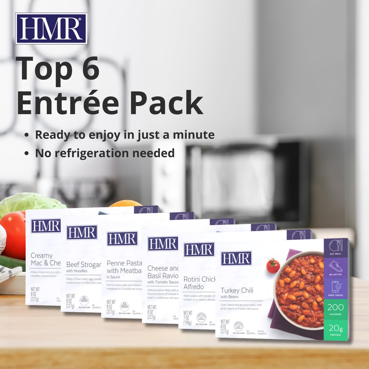 HMR Variety Entrée Meals Pack, 5 Ready-to-Eat Favorites | Entrée Variety Pack – Assorted Ready Meals – Microwave-Friendly – 5 Meals – Shelf Stable