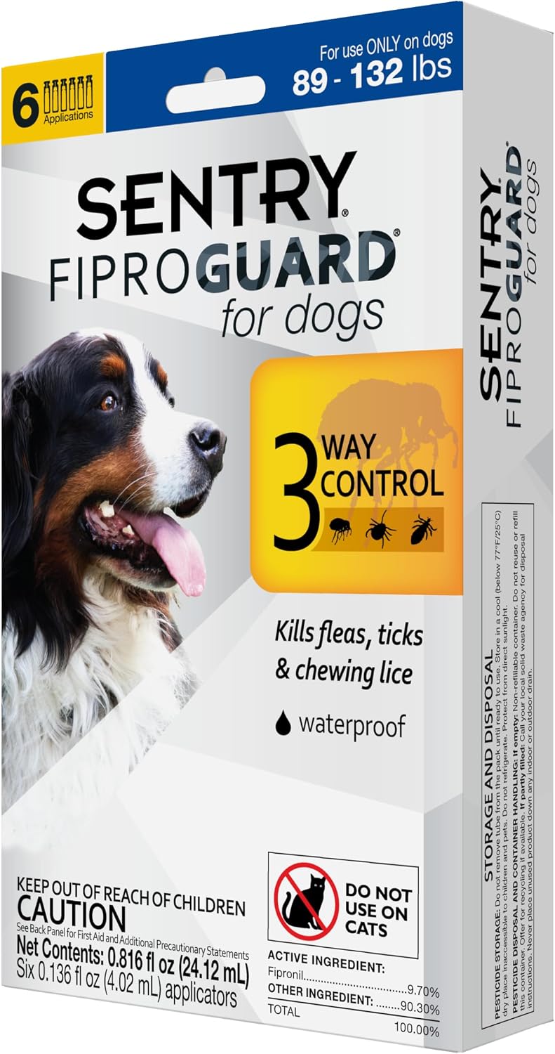 Sentry Fiproguard for Dogs, Flea and Tick Prevention for Dogs (23-44 Pounds), Includes 3 Month Supply of Topical Flea Treatments | Ideal for Medium Dogs 23-44 lbs; Kills Fleas, Ticks & Chewing Lice for 30 Days; 8 weeks+; Vet-Quality OTC Formula