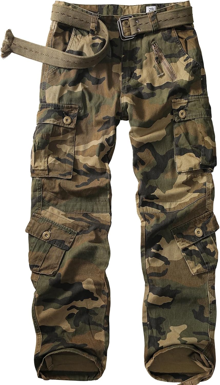 Mens Cargo Pants Camo Work Tactical Rip Stop BDU Casual Army Military Pants | 100% Cotton,Wear Resistant,Breathable,Sweat-absorbent,Men's Wild Cargo Pants with 8 Pockets,Relaxed Loose Fit Hiking Pants