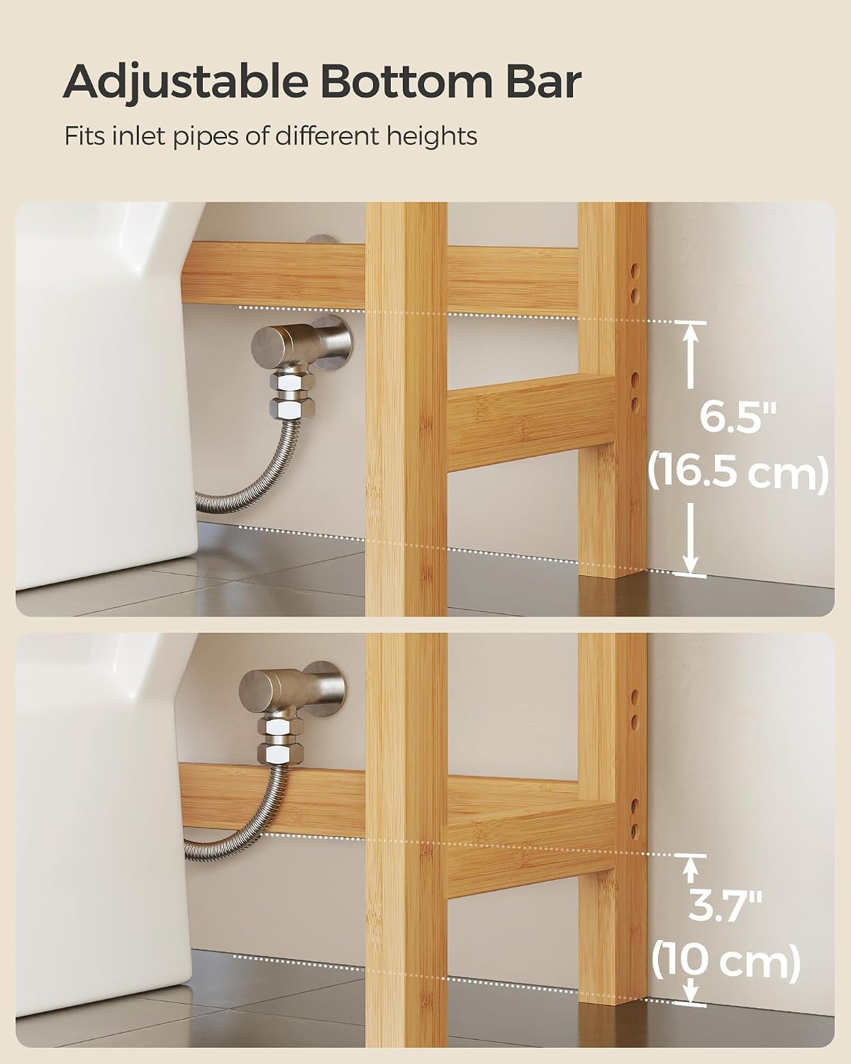 SONGMICS Over The Toilet Storage, 3-Tier Over Toilet Bathroom Organizer with Adjustable Shelf, 10.2 x 24.8 x 66.9 Inches, Space-Saving, Cloud White UBTS01WT