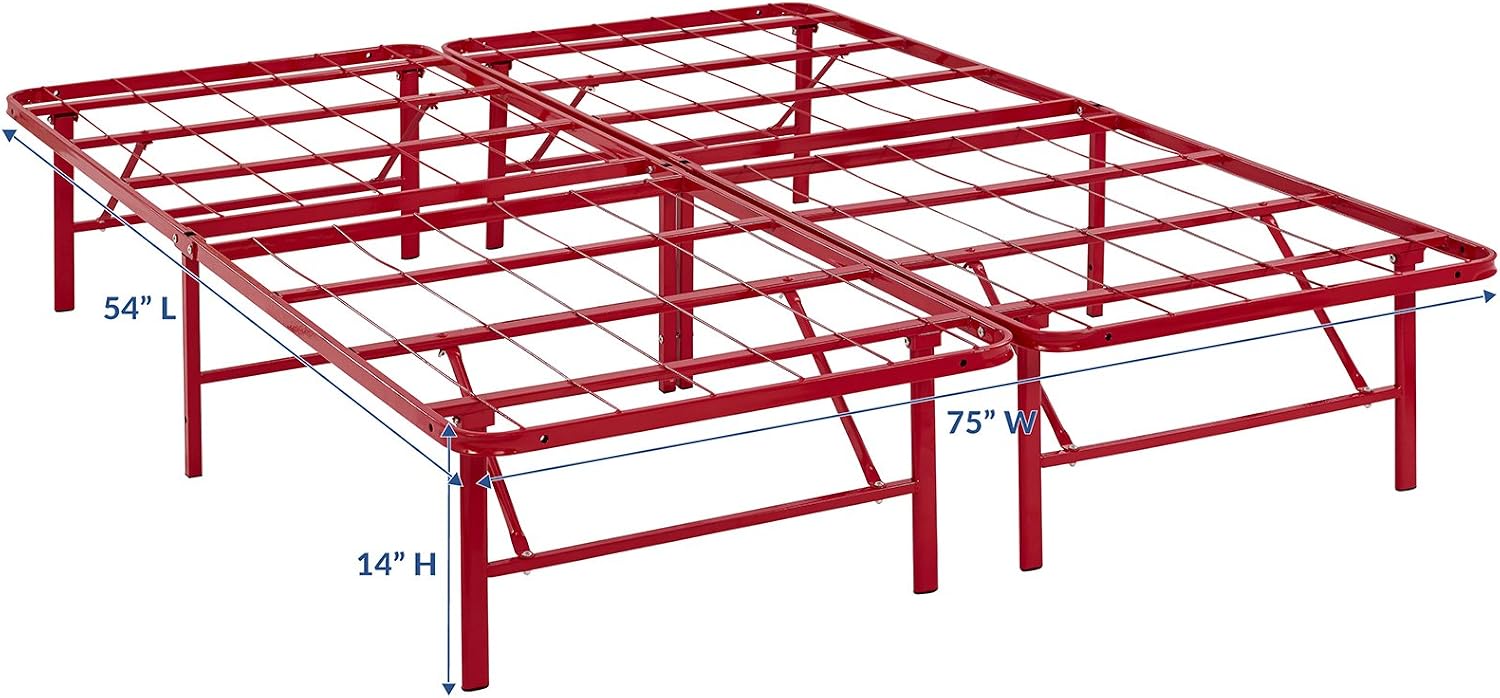 Modway Horizon Queen Bed Frame In Gray - Replaces Box Spring - Folding Metal Mattress Bed Frame