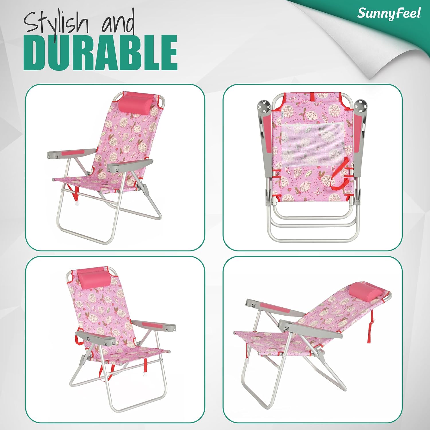 SUNNYFEEL Oversized Tall Folding Beach Chair Lightweight, 17" Portable Sand Chair for Adults Heavy Duty 500 LBS with Cup Holders