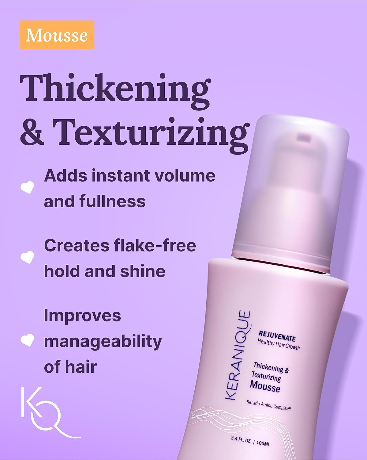Keranique Volumizing Shampoo and Conditioner Set with Thickening Mousse - Keratin Enriched Volume Kit for Thinning, Fine, Damaged, Dry Hair - Color Safe, Sulfate Free, No Alcohol Formula for Women