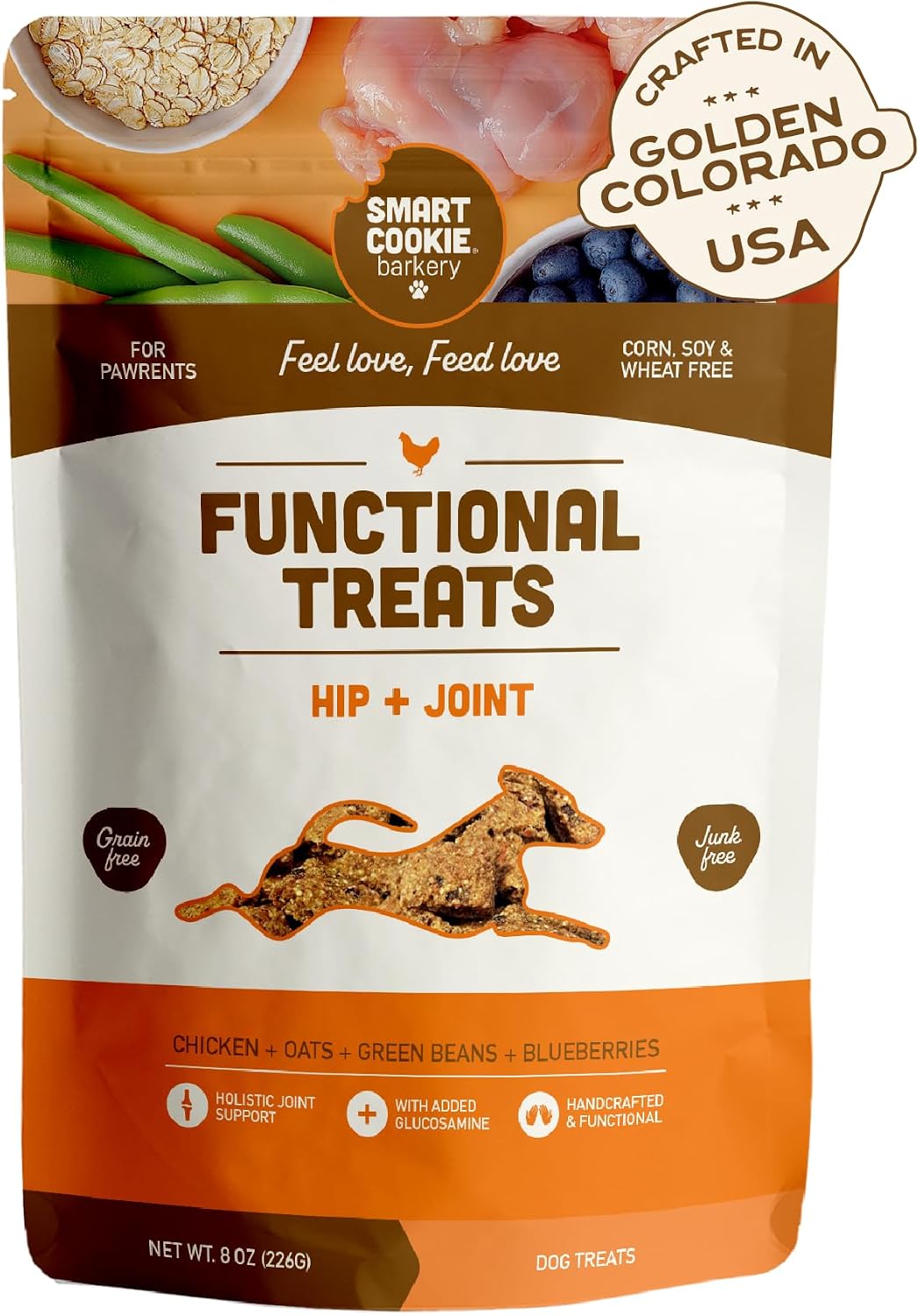 Smart Cookie All Natural Dog Treats - Healthy Hip and Joint Chicken Dog Biscuits with Glucosamine - Ideal for Senior Dogs and Sensitive Stomachs - Dehydrated, Crunchy, Human-Grade, Made in USA - 8oz