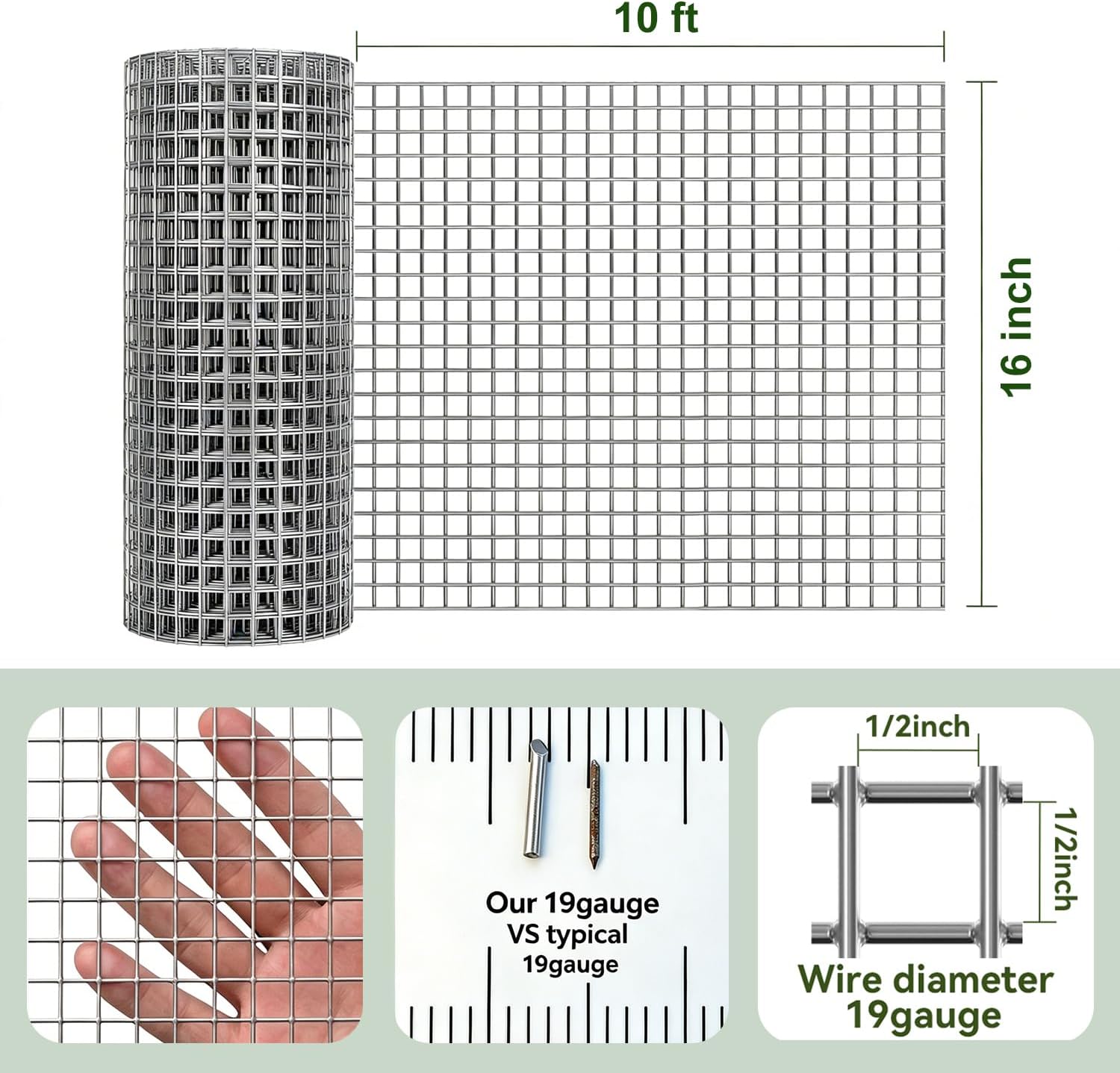 Amagabeli Hardware Cloth 1/2 inch 36 x 100 ft 19 Gauge Chicken Wire Fence Hot-Dipped Galvanized After Welding Welded Wire Fencing Mesh Roll Garden Plant Support Poultry Rabbit Cage Snake Gopher