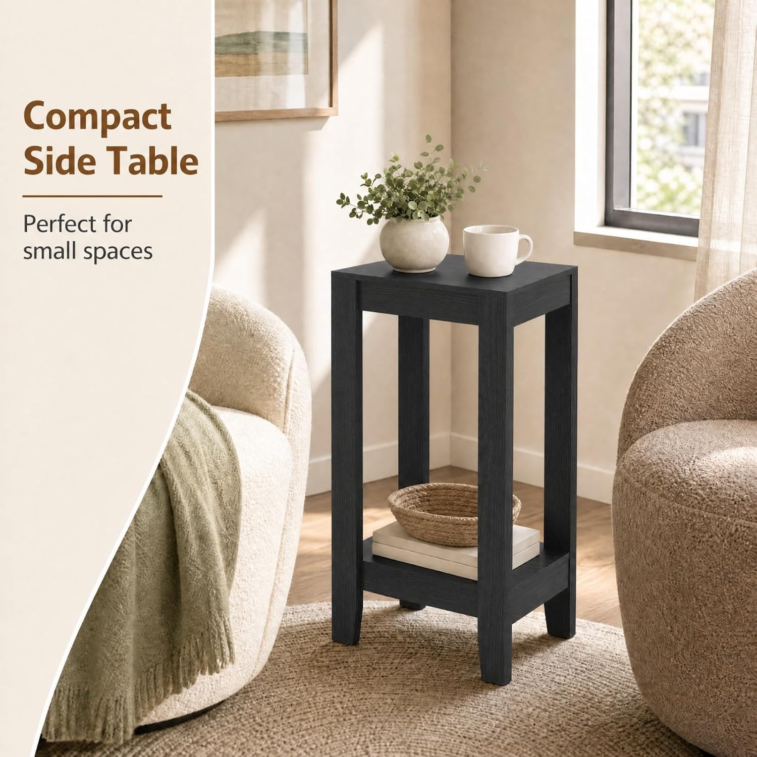 Giantex 2-Tier End Table Nightstand, Bedside Sofa Table for Living Room Bedroom, Narrow Telephone Table with Shelf and Legs for Small Spaces, Espresso