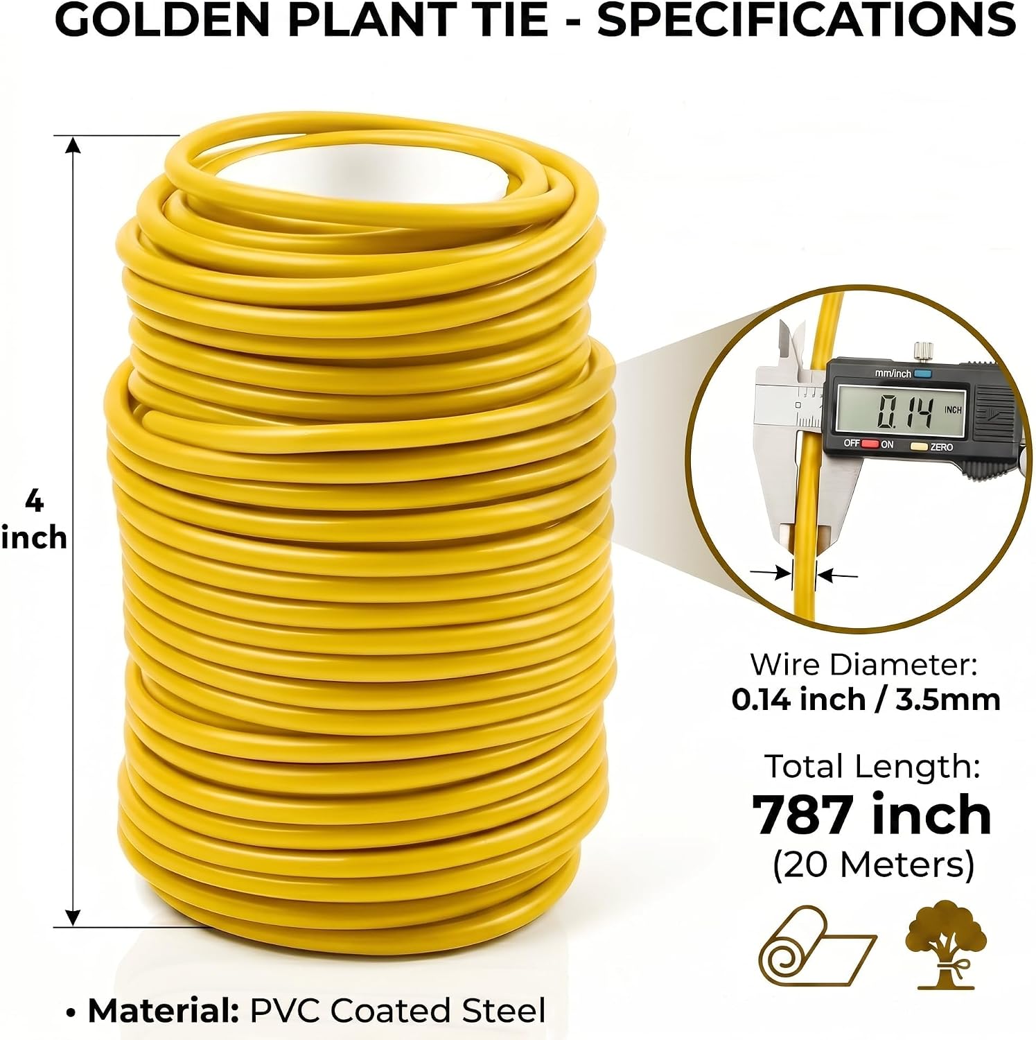 Decoroca Soft Plant Ties for Support - 65.6' Reusable Waterproof Plant Wire, 3.5mm Garden Twist
