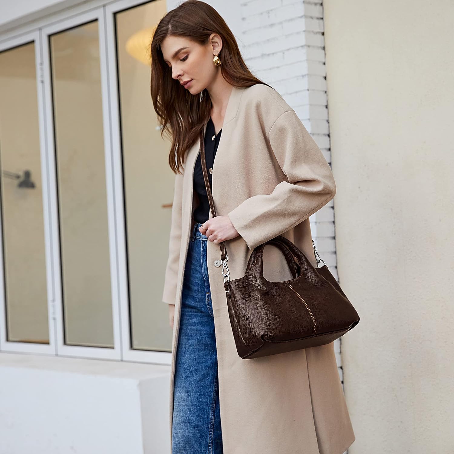 Iswee Leather Satchel Women Purse and Handbag Crossbody Shoulder Bag Hobo | Genuine Cowhide Leather Tote Top Handle Bag Soft & Durable Medium Size Bags with Detachable Multiple Pocketbooks Trendy