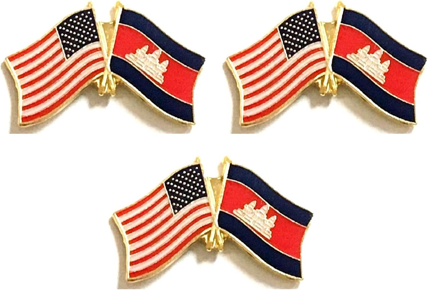 3 National Country Flag Crossed Enamel Flag Pins Pack of 3 Friendship Double Flags