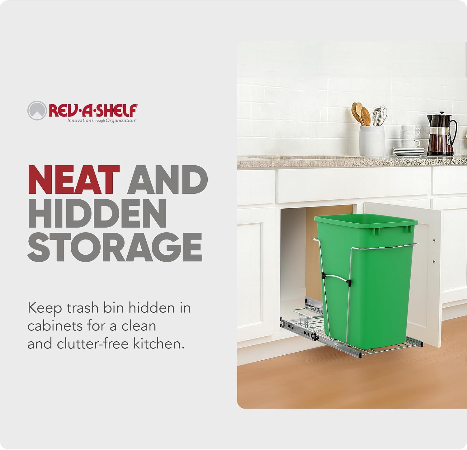 Rev-A-Shelf Pullout Trash Can for Kitchen Cabinets, Black Waste Bin, 35 Qt | Large Capacity Garbage/ Recycling Waste Container, Heavy Gauge Metal Wire Construction w/Full Extension Slides, RV-12KD-18C S
