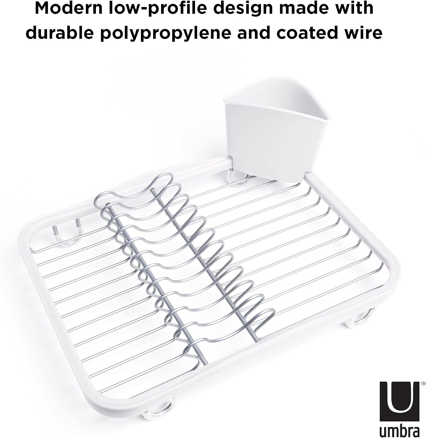 Umbra Sinkin Dish Drying Rack, in Sink or Countertop Drainer, Black/Nickel | Removable utensil holder, non slip rubber feet, fits standard sizes, coated wire and plastic
