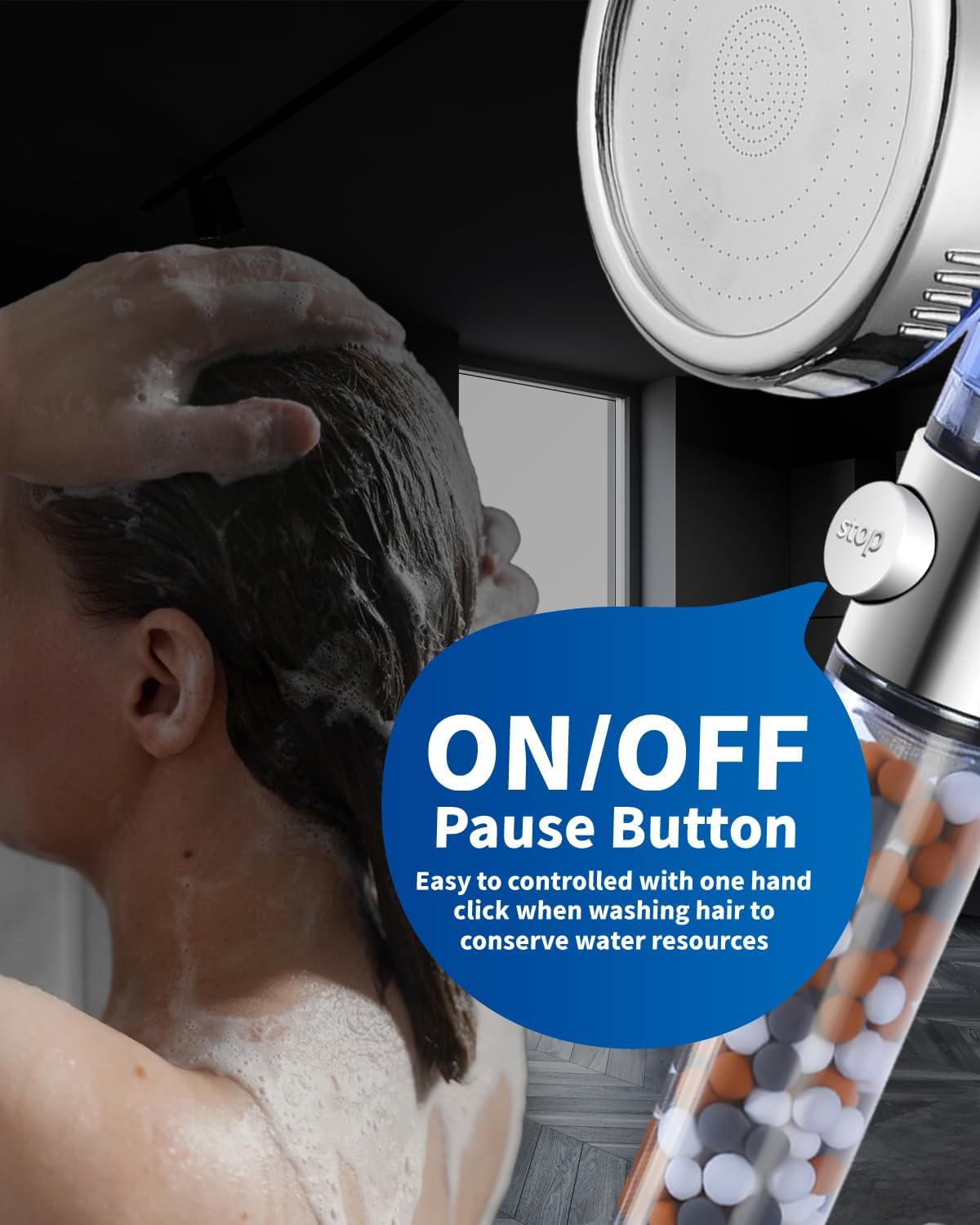 Filtered Shower Head with Handheld, High Pressure, for Hard Water