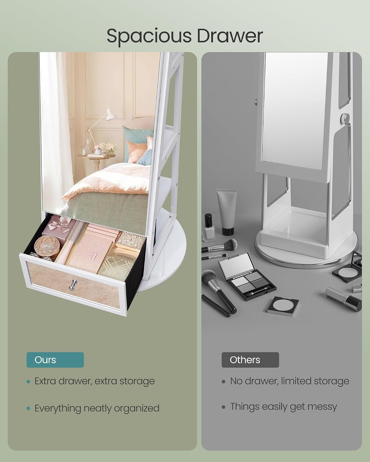 SONGMICS 360° Swivel Jewelry Cabinet, Full-Length Mirror, Lockable