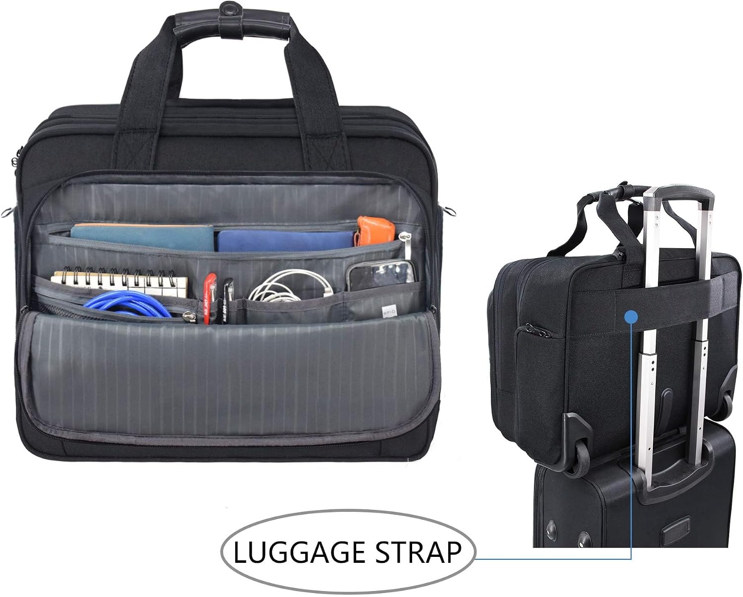 KROSER 17.3 Inch Rolling Laptop Computer Bag,Wheeled Briefcase，Roller case