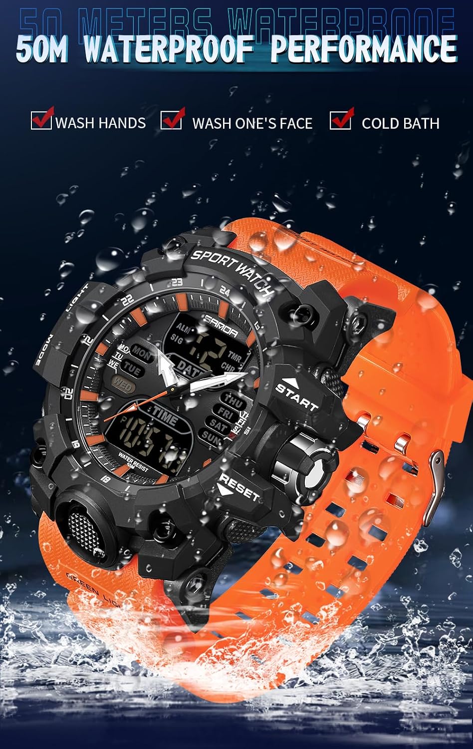 Gosasa Men's Large Face Outdoor Sports Watches Military S-Shock Watch Waterproof, Backlight, Alarm, Stopwatch Features - Rugged Wristwatch for Training, Hiking, and Adventure