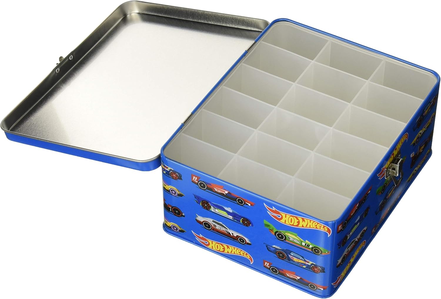 Theo Klein 2883 Hot Wheels Storage Case I Made of Metal I with Storage Compartments for up to 18 Cars I Dimensions: 21 cm x 15.5 cm x 8.5 cm I Toy